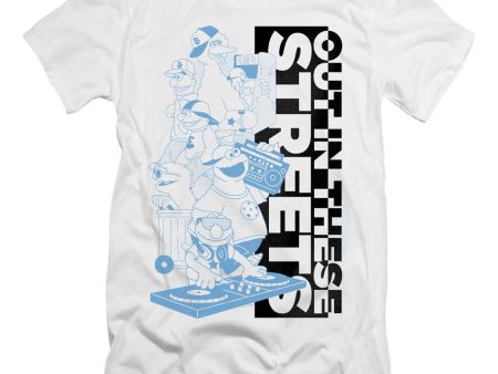 SESAME STREET : OUT IN THESE STREETS PREMIUM CANVAS ADULT SLIM FIT T-SHIRT 30\1 White 2X For Cheap