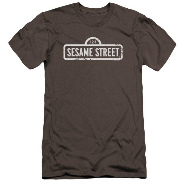 SESAME STREET : ONE COLOR LOGO PREMIUM CANVAS ADULT SLIM FIT T-SHIRT 30\1 CHARCOAL SM Hot on Sale