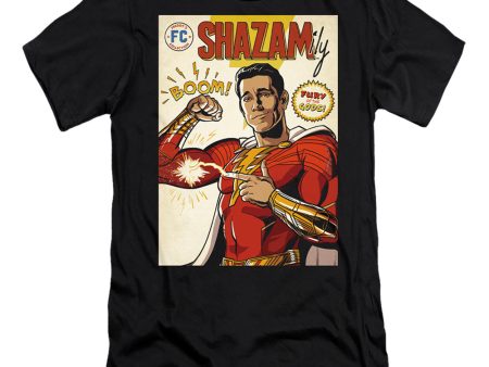 SHAZAM FURY OF THE GODS : SHAZAM COMIC COVER  PREMIUM CANVAS ADULT SLIM FIT T-SHIRT 30\1 Black 2X on Sale