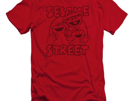 SESAME STREET : GROUP CRUNCH PREMIUM CANVAS ADULT SLIM FIT T-SHIRT 30\1 RED 2X For Discount