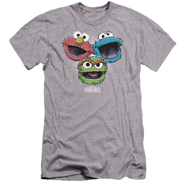 SESAME STREET : HALFTONE HEADS PREMIUM CANVAS ADULT SLIM FIT T-SHIRT 30\1 ATHLETIC HEATHER SM Fashion