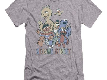 SESAME STREET : COLORFUL GROUP PREMUIM CANVAS ADULT SLIM FIT T-SHIRT 30\1 Athletic Heather SM Online Sale