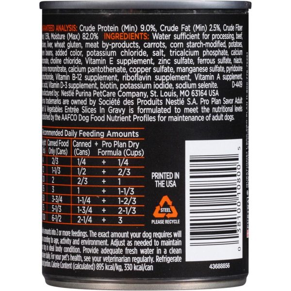 Purina Pro Plan Savor Adult Beef & Vegetables Slices in Gravy Canned Dog Food Online